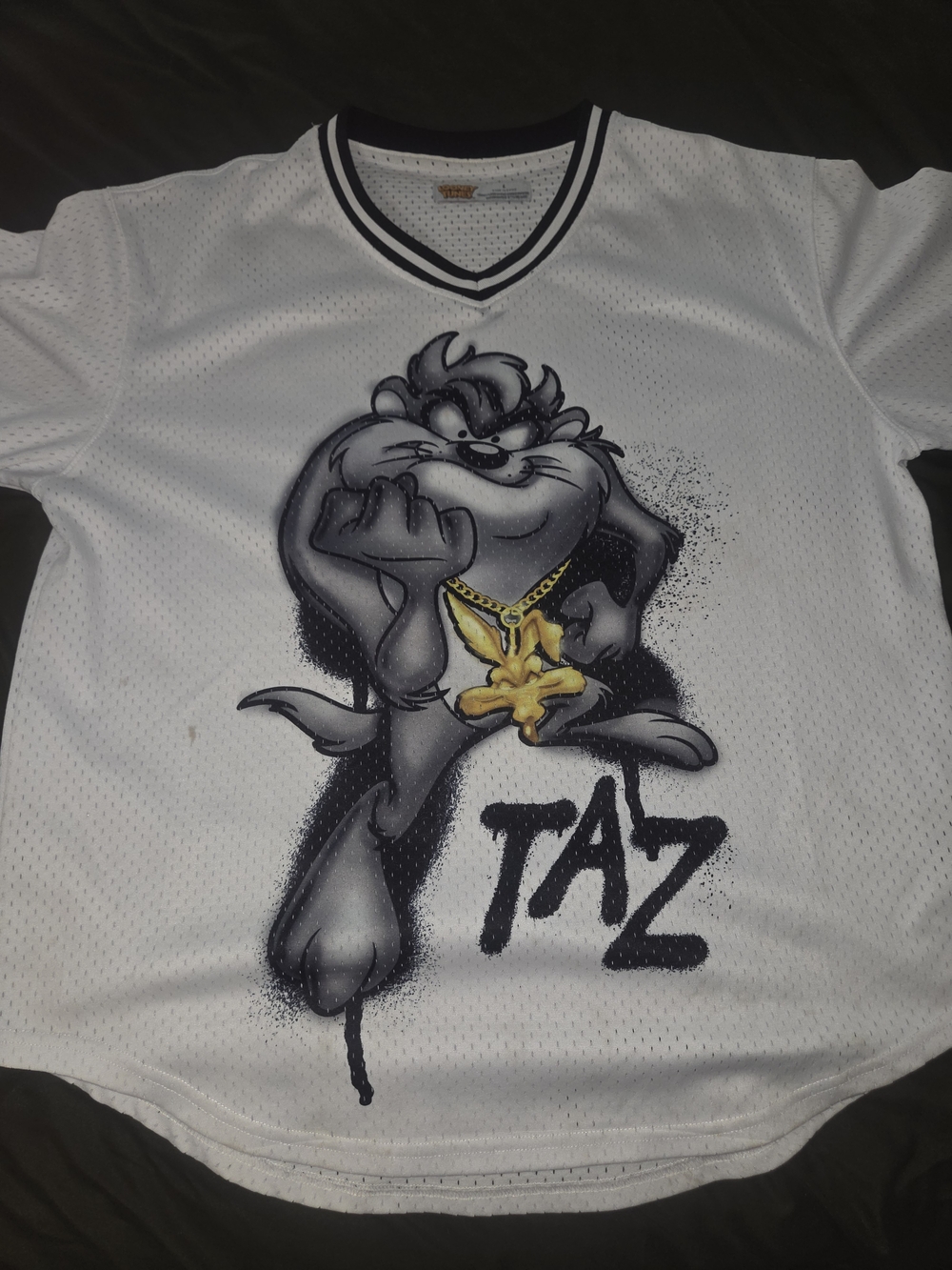 Vintage Looney Tunes Taz White Mesh Jersey Warner Brothers Mens Large